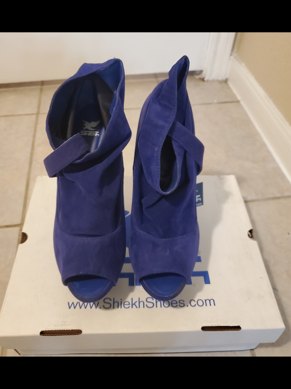 Shiekh Cobalt Blue Peep-Toe Wrap High Heels